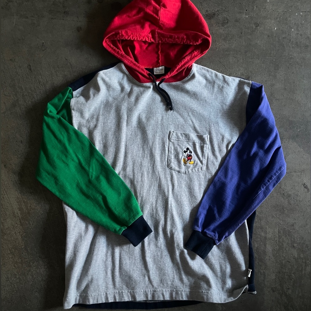 rare 90s vintage color block mikey disney hoodie